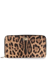 Коричневый кожаный клатч с леопардовым принтом от Dolce & Gabbana