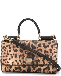 Коричневый кожаный клатч с леопардовым принтом от Dolce & Gabbana
