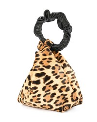 Коричневый кожаный клатч с леопардовым принтом от Elena Ghisellini