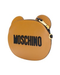 Коричневый кожаный клатч с принтом от Moschino