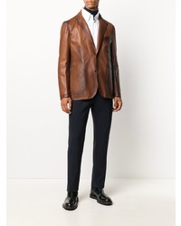 Мужской коричневый кожаный пиджак от Tagliatore