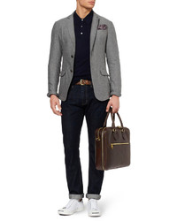 Мужской коричневый кожаный плетеный ремень от Mulberry