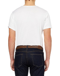 Мужской коричневый кожаный плетеный ремень от Mulberry