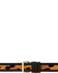 Женский коричневый кожаный ремень с леопардовым принтом от Balmain