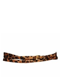 Женский коричневый кожаный ремень с леопардовым принтом от Black & Brown