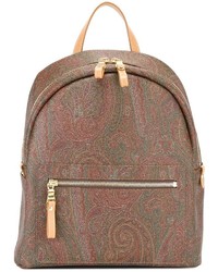 Женский коричневый кожаный рюкзак с "огурцами" от Etro
