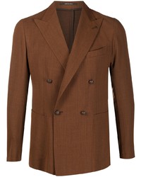 Коричневый льняной двубортный пиджак