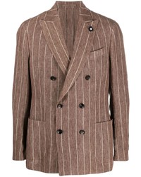 Мужской коричневый льняной двубортный пиджак с принтом от Lardini