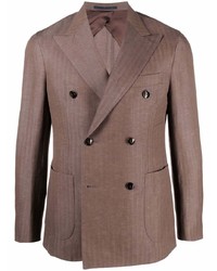Мужской коричневый льняной двубортный пиджак от Barba