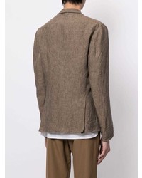 Мужской коричневый льняной двубортный пиджак от Emporio Armani
