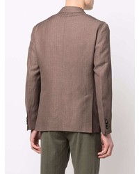 Мужской коричневый льняной двубортный пиджак от Barba