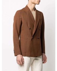 Мужской коричневый льняной двубортный пиджак от Tagliatore