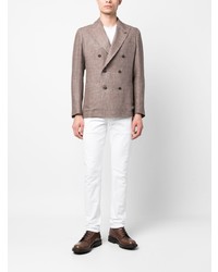 Мужской коричневый льняной двубортный пиджак от Tagliatore
