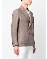 Мужской коричневый льняной двубортный пиджак от Tagliatore
