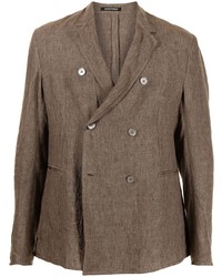 Мужской коричневый льняной двубортный пиджак от Emporio Armani