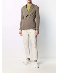 Мужской коричневый льняной двубортный пиджак от Lardini