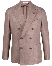 Мужской коричневый льняной двубортный пиджак от Tagliatore