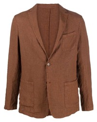 Мужской коричневый льняной пиджак в клетку от Altea