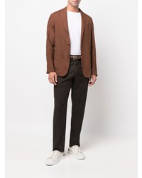 Мужской коричневый льняной пиджак в клетку от Altea