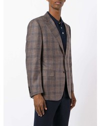 Мужской коричневый льняной пиджак в клетку от Canali