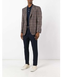 Мужской коричневый льняной пиджак в клетку от Canali