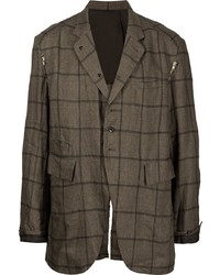 Мужской коричневый льняной пиджак в клетку от Undercover