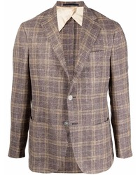 Мужской коричневый льняной пиджак в шотландскую клетку от Barba