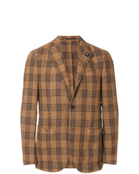 Мужской коричневый льняной пиджак в шотландскую клетку от Lardini