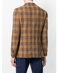 Мужской коричневый льняной пиджак в шотландскую клетку от Lardini
