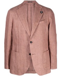 Коричневый льняной пиджак с узором зигзаг