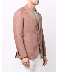Мужской коричневый льняной пиджак с узором зигзаг от Lardini