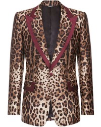 Мужской коричневый пиджак с леопардовым принтом от Dolce & Gabbana