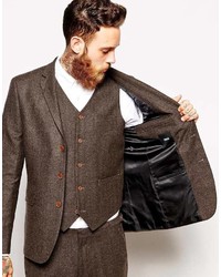 Мужской коричневый пиджак с узором "в ёлочку" от Asos