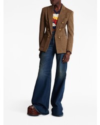 Мужской коричневый пиджак с узором "гусиные лапки" от Balmain