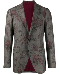 Коричневый пиджак с цветочным принтом