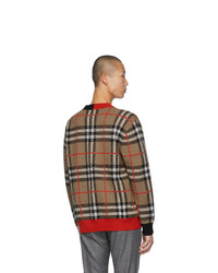 Мужской коричневый свитер с v-образным вырезом с принтом от Burberry