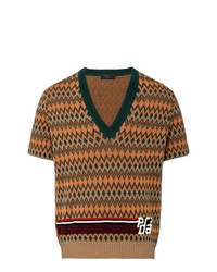 Мужской коричневый свитер с v-образным вырезом с принтом от Prada