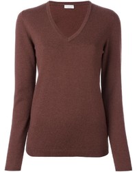 Женский коричневый свитер с v-образным вырезом от Brunello Cucinelli