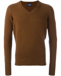 Мужской коричневый свитер с v-образным вырезом от Drumohr