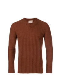 Мужской коричневый свитер с v-образным вырезом от Federico Curradi