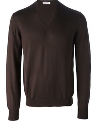 Мужской коричневый свитер с v-образным вырезом от Gran Sasso