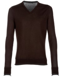Мужской коричневый свитер с v-образным вырезом от Paolo Pecora