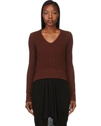 Женский коричневый свитер с v-образным вырезом от Rick Owens