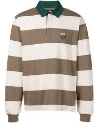 Мужской коричневый свитер с воротником поло в горизонтальную полоску от Stussy