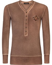 Коричневый свитер с горловиной на пуговицах от Dolce & Gabbana