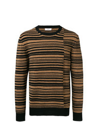 Коричневый свитер с круглым вырезом в горизонтальную полоску