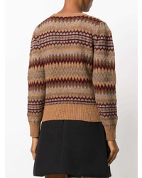 Женский коричневый свитер с круглым вырезом с жаккардовым узором от Marc Jacobs