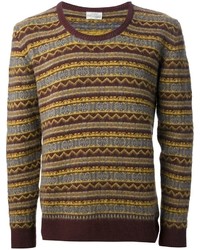 Мужской коричневый свитер с круглым вырезом с жаккардовым узором от Original Vintage Style