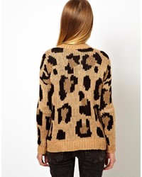 Женский коричневый свитер с круглым вырезом с леопардовым принтом от Pull&Bear