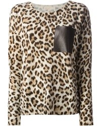 Женский коричневый свитер с круглым вырезом с леопардовым принтом от MICHAEL Michael Kors